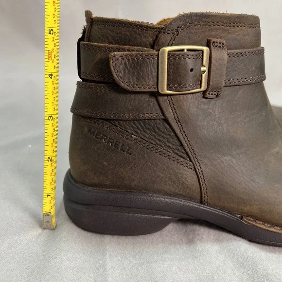 Merrell Andover Bluff Brown Waterproof Leather Ankle Boots Buckle Zip J17484 6